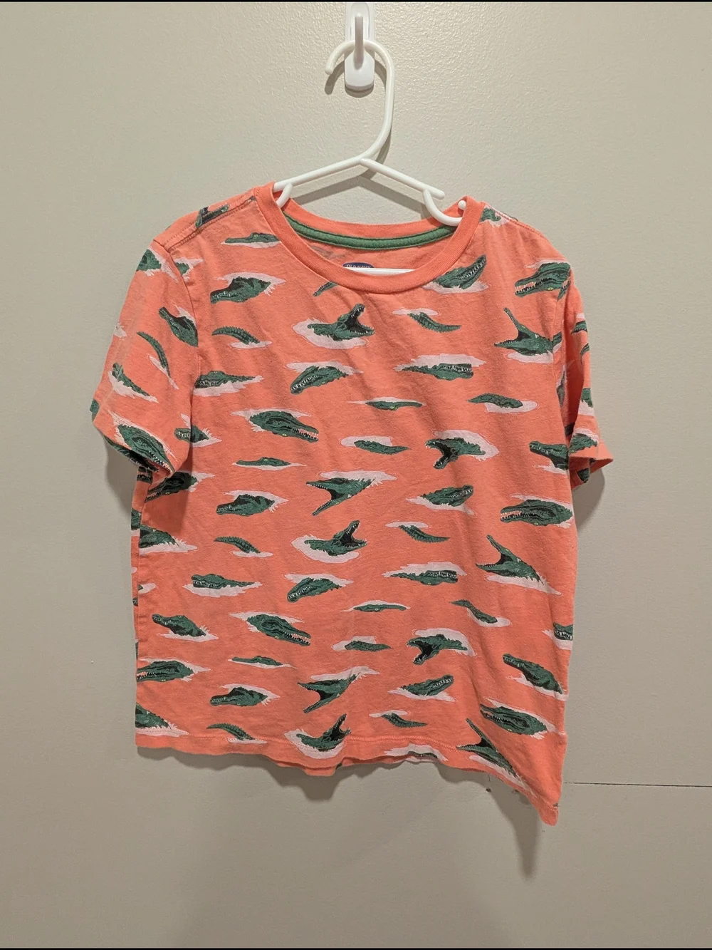 Old Navy Coral Short Sleeve Tee with Green Shark Print